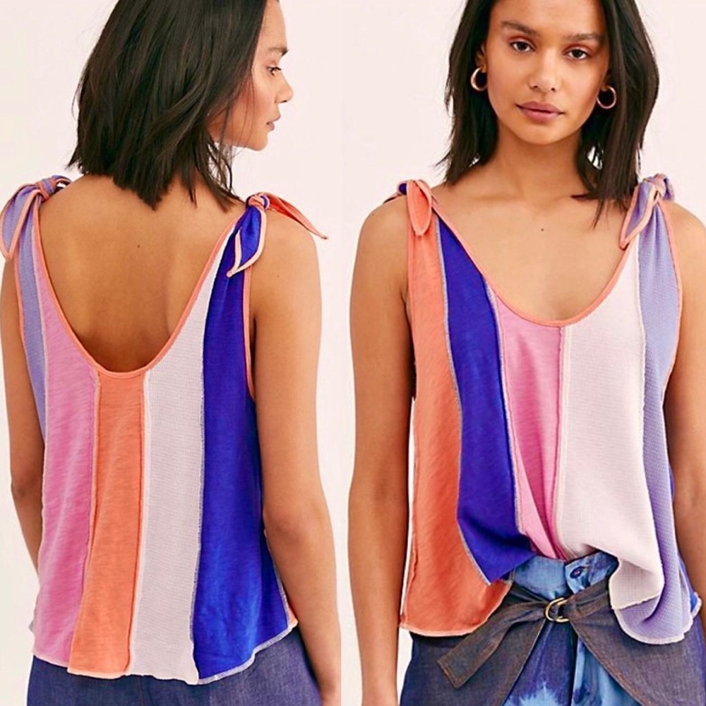 πΊπHPππΊ NWT Free People Carousel Stripe Tie Shoulder Top - Picture 1 of 12